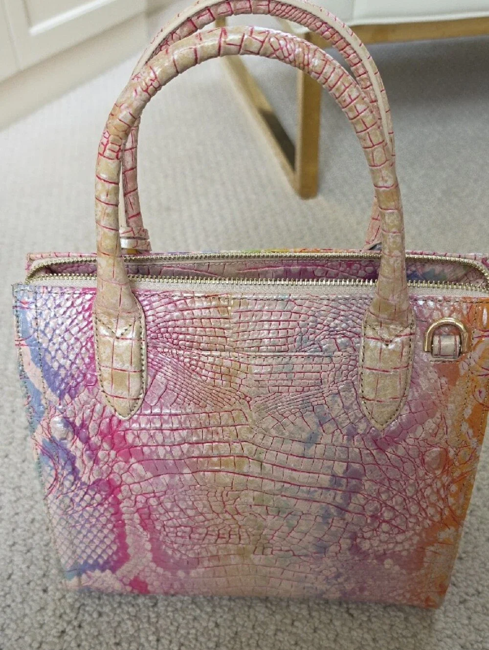 Brahmin Pink Multi-Color Embossed Leather Satchel - Picture 2 of 4